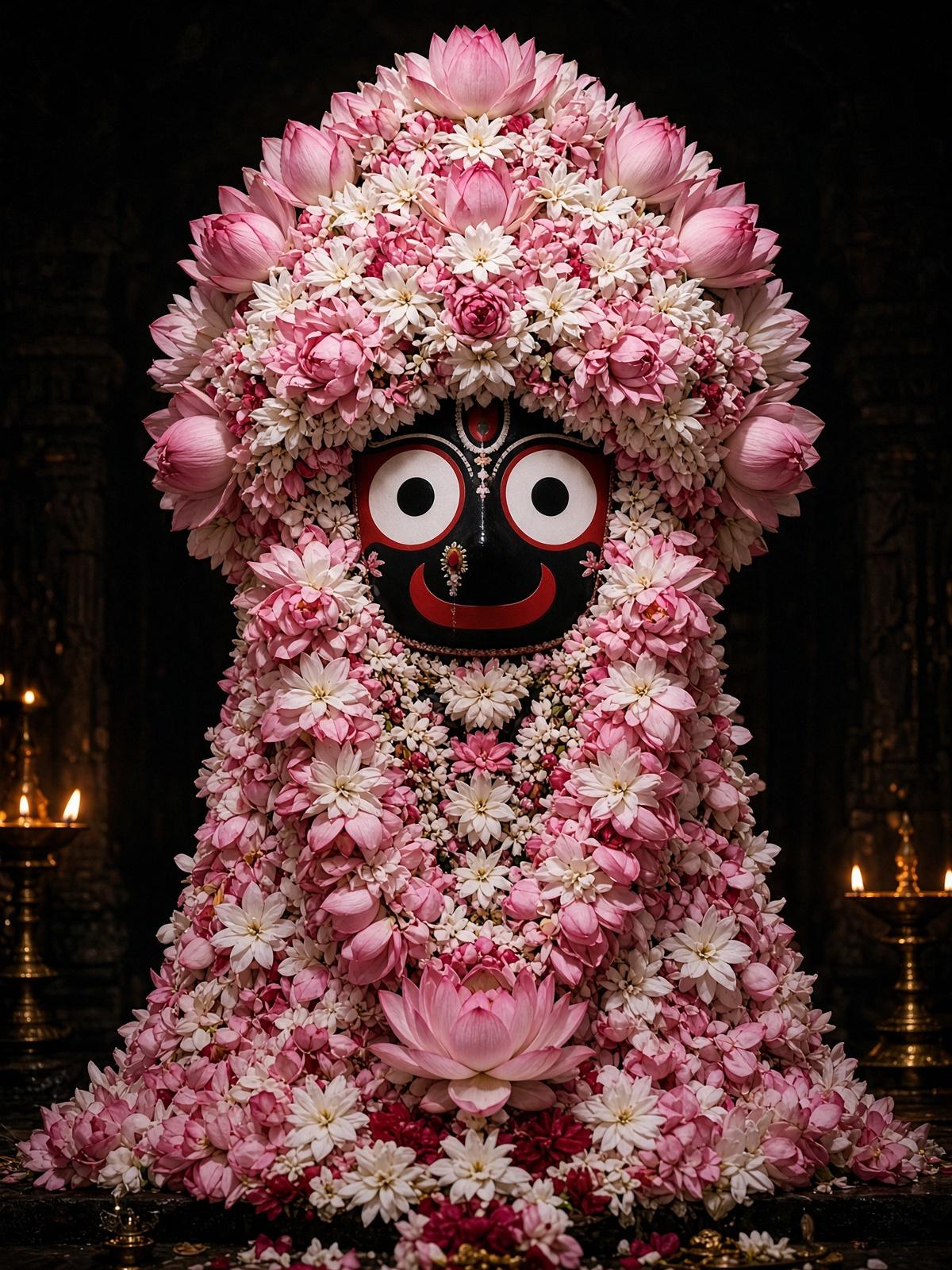 Padma Besha: Jagannath covered in a headdress of lotus flowers.